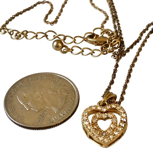 Avon Floating Heart Pendant Rhinestones Necklace Signed NA 16" - Picture 5 of 14